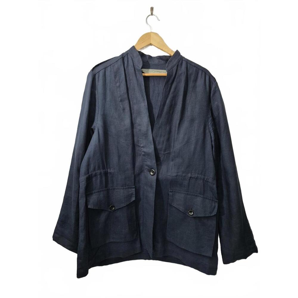 Raquel Allegra Navy Lightweight Button Jacket